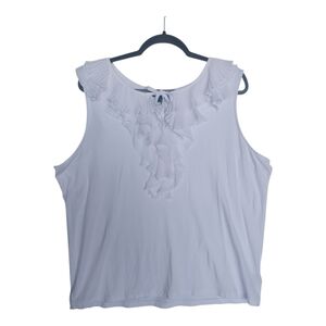 Lauren Ralph Lauren Women’s 2X White Sleeveless Ruffle Pleated Neck Blouse Top